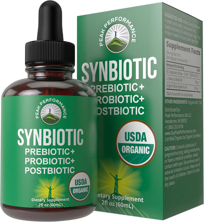 Organic Synbiotic = Prebiotics + Probiotics + Postbiotics 3-in-1 Supplement for Women, Men, & Kids. Pre, Pro, & Post Biotics Liquid Drops for Gut + Microbiome Balance. Made in USA, Vegan, Zero Sugar - PrimeBioHealth - canada supplements