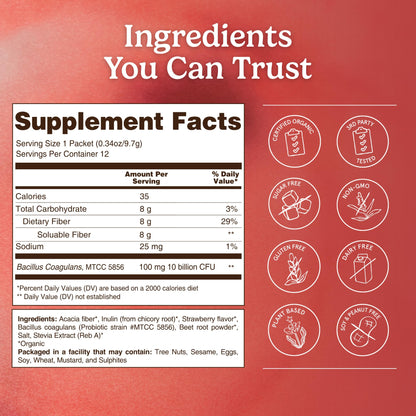 Organic Traditions Fiber Flow Variety Pack, Daily Fiber Supplement Sticks with Acacia, Chicory Root Inulin, One Billion CFU Probiotics, Mixed Flavors Strawberry Yuzu Lime Unflavoured, 12 Count - PrimeBioHealth - canada supplements
