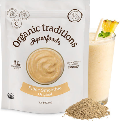 Organic Traditions Fiber Smoothie Original, Prebiotic Supplement with Chia, Flax, Chia, Flax, Psyllium, Acacia, Vitamin C and Superfood Blend, High Fiber Supplement for Digestive Health, 300g / 10.6oz - PrimeBioHealth - canada supplements