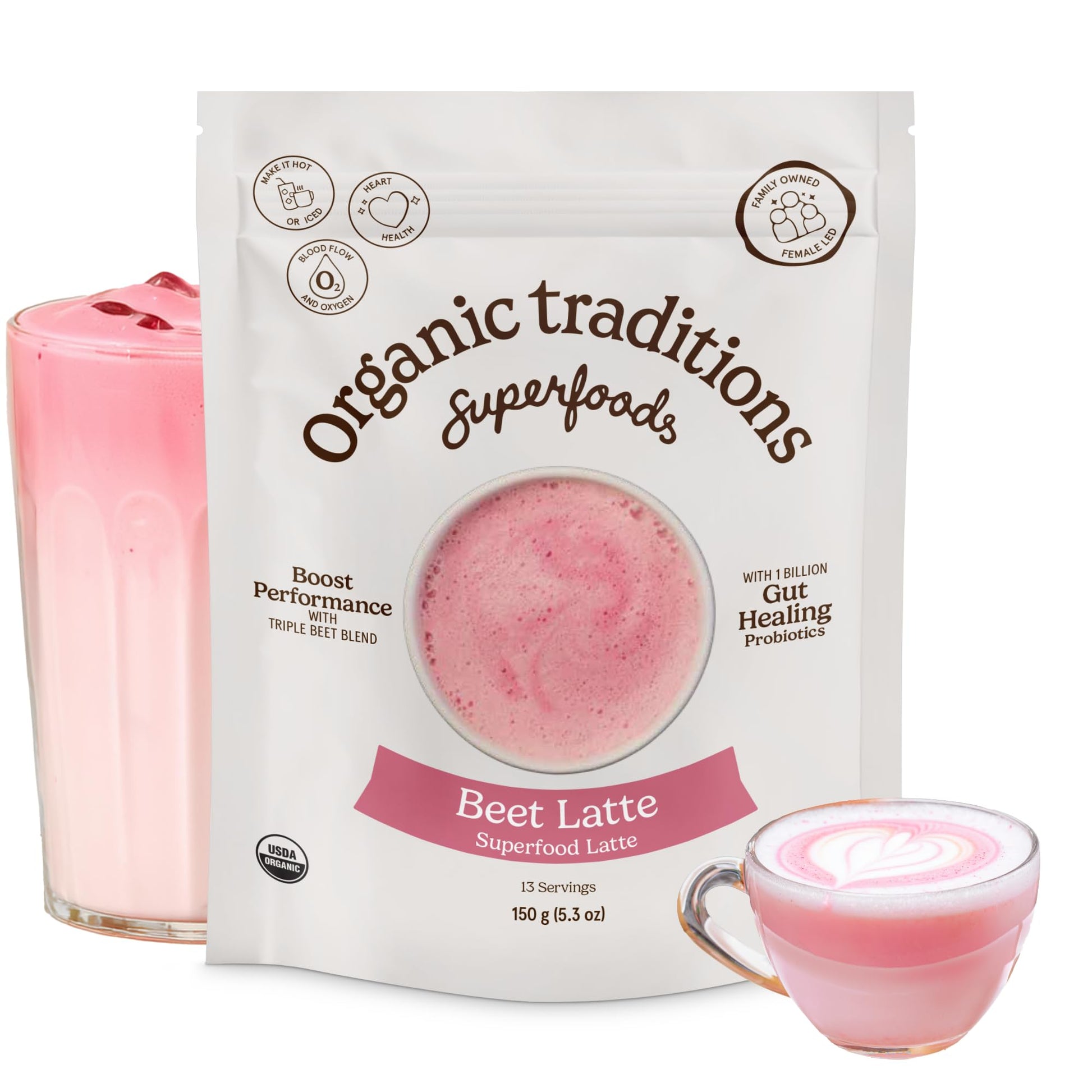 Organic Traditions Lavender Latte Calming Drink Mix, Caffeine Free Latte Blend with Lavender Powder, Tart Cherry, Probiotics, Reishi, and Ashwandha, Evening Beverage for Gentle Wind Down, 150g / 5.3oz - PrimeBioHealth - canada supplements