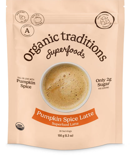 Organic Traditions Lavender Latte Calming Drink Mix, Caffeine Free Latte Blend with Lavender Powder, Tart Cherry, Probiotics, Reishi, and Ashwandha, Evening Beverage for Gentle Wind Down, 150g / 5.3oz - PrimeBioHealth - canada supplements