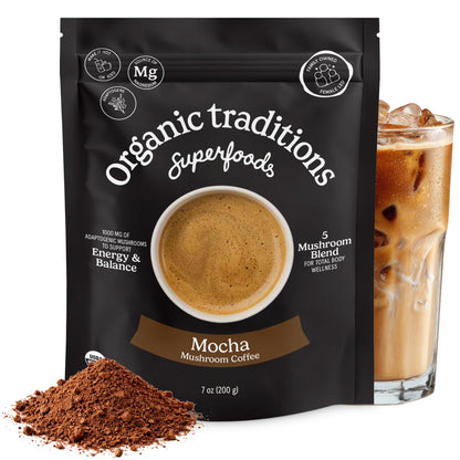 Organic Traditions Mind Fuel Instant Mushroom Coffee Alternative, Caffeine Free Lion’s Mane and Maca Herbal Drink with Dandelion, Chicory, Roasted Grain Blend, Natural Focus Support, 140g / 5oz - PrimeBioHealth - canada supplements