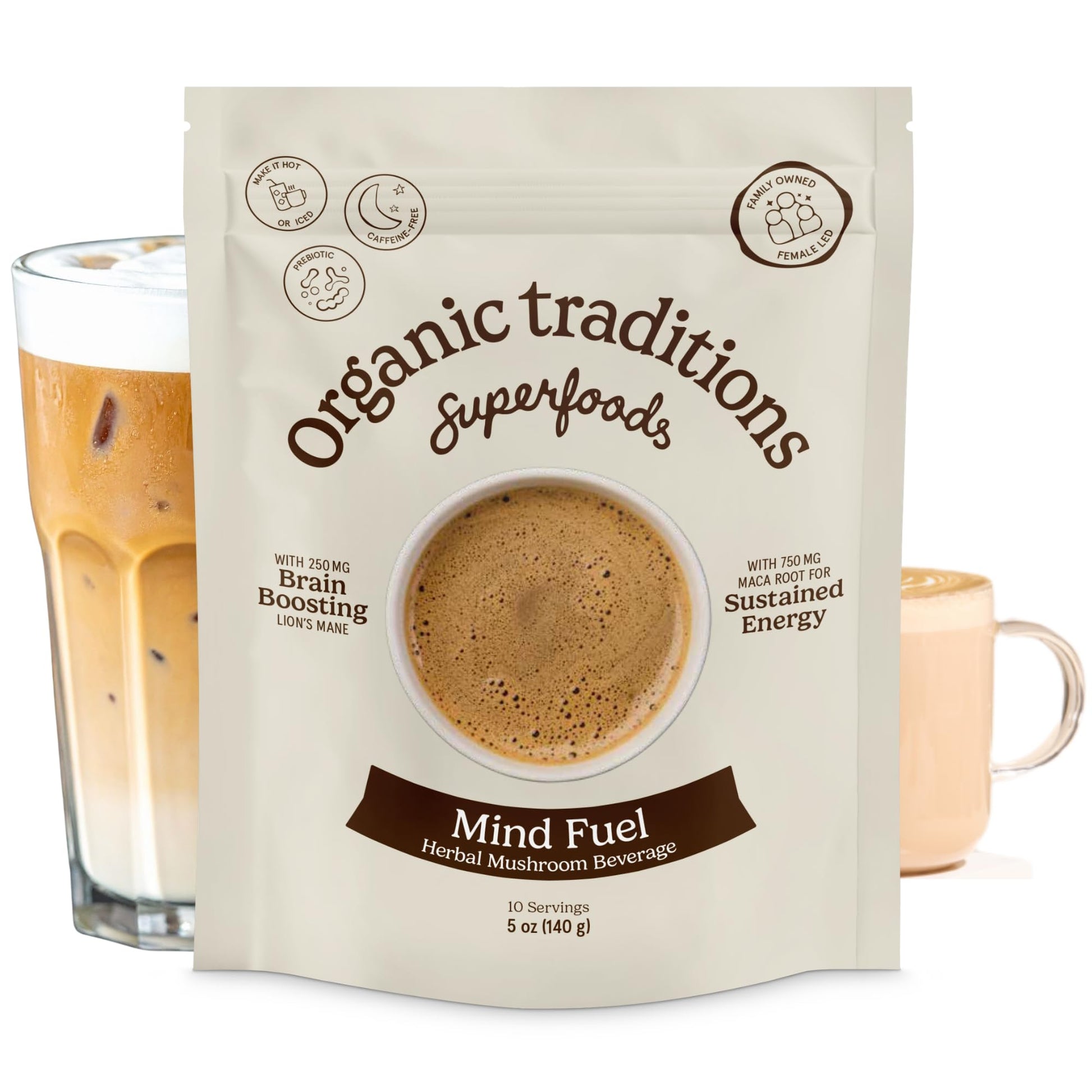 Organic Traditions Mind Fuel Instant Mushroom Coffee Alternative, Caffeine Free Lion’s Mane and Maca Herbal Drink with Dandelion, Chicory, Roasted Grain Blend, Natural Focus Support, 140g / 5oz - PrimeBioHealth - canada supplements