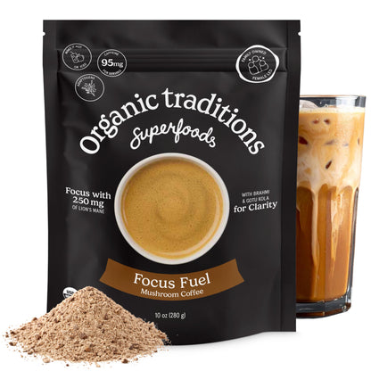 Organic Traditions Mind Fuel Instant Mushroom Coffee Alternative, Caffeine Free Lion’s Mane and Maca Herbal Drink with Dandelion, Chicory, Roasted Grain Blend, Natural Focus Support, 140g / 5oz - PrimeBioHealth - canada supplements