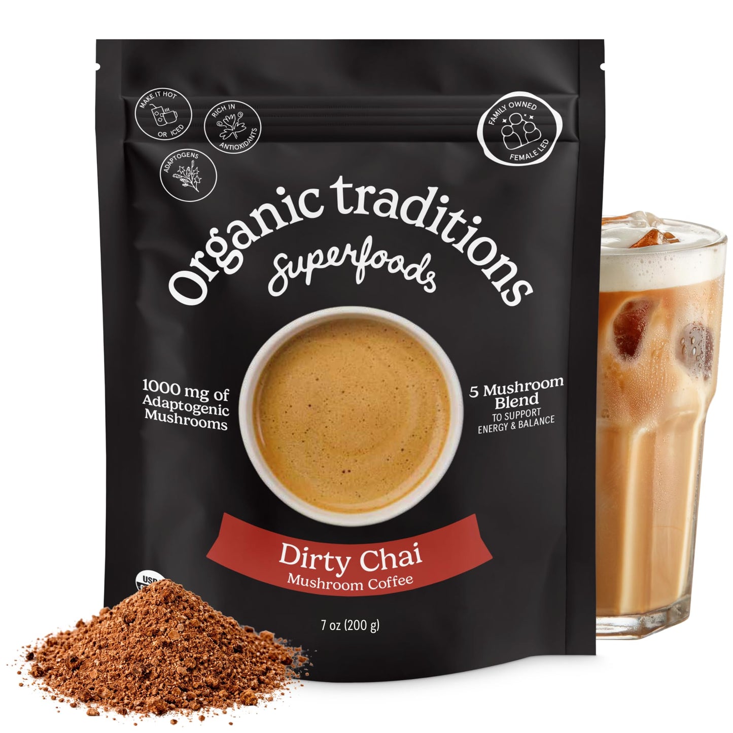 Organic Traditions Mind Fuel Instant Mushroom Coffee Alternative, Caffeine Free Lion’s Mane and Maca Herbal Drink with Dandelion, Chicory, Roasted Grain Blend, Natural Focus Support, 140g / 5oz - PrimeBioHealth - canada supplements
