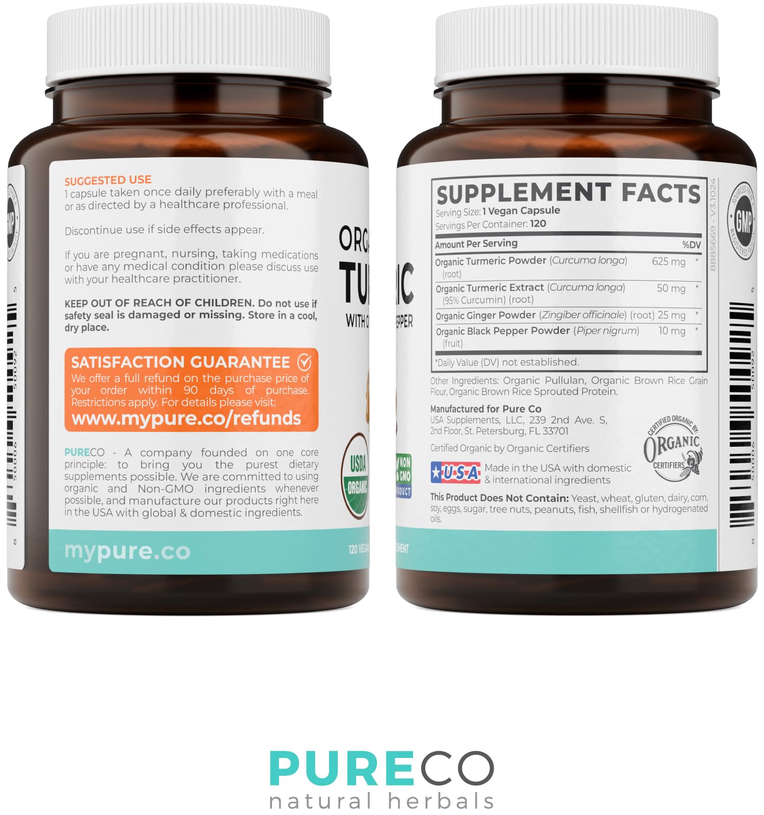 Organic Turmeric Ginger Black Pepper Supplement - High Potency Organic Turmeric Curcumin Capsules with Ginger & Black Pepper for Enhanced Benefits and Absorption - Vegan & Non-GMO (2 Month Supply) - PrimeBioHealth - canada supplements