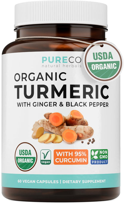 Organic Turmeric Ginger Black Pepper Supplement - High Potency Organic Turmeric Curcumin Capsules with Ginger & Black Pepper for Enhanced Benefits and Absorption - Vegan & Non-GMO (2 Month Supply) - PrimeBioHealth - canada supplements