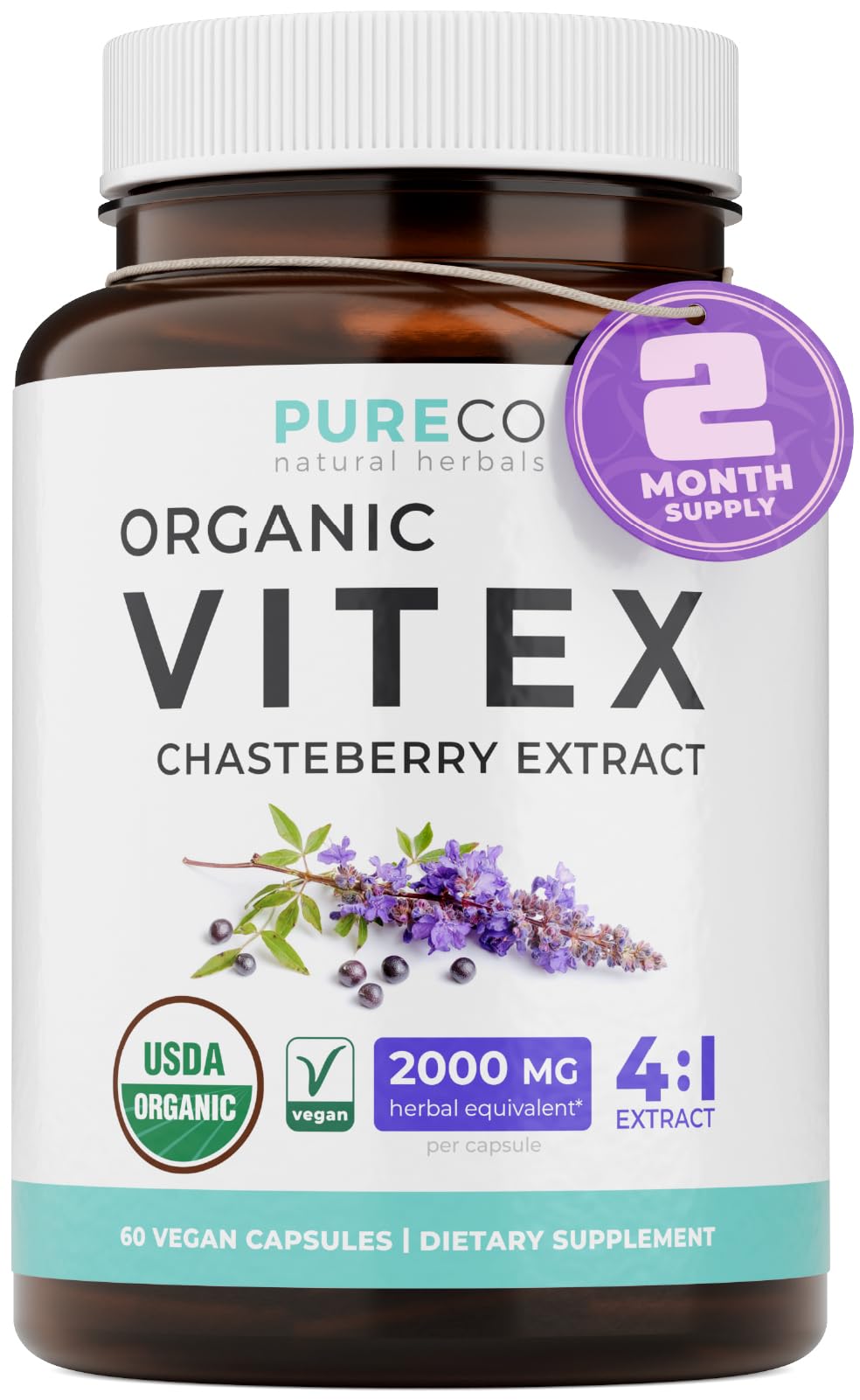Organic Vitex Chasteberry Supplement for Women - High Strength Chaste Tree Berry Extract Supports Hormone Balance for Women from PMS to Menopause - Filler Free Vegan & Non-GMO (2 Month Supply) - PrimeBioHealth - canada supplements