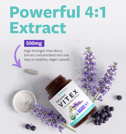 Organic Vitex Chasteberry Supplement for Women - High Strength Chaste Tree Berry Extract Supports Hormone Balance for Women from PMS to Menopause - Filler Free Vegan & Non-GMO (2 Month Supply) - PrimeBioHealth - canada supplements