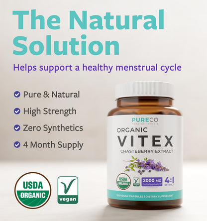 Organic Vitex Chasteberry Supplement for Women - High Strength Chaste Tree Berry Extract Supports Hormone Balance for Women from PMS to Menopause - Filler Free Vegan & Non-GMO (2 Month Supply) - PrimeBioHealth - canada supplements