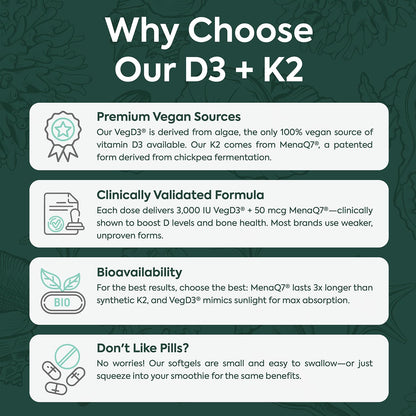 Organics Ocean Better D3 + K2-100% Organic VIT D3 and K2 Supplements with Maximum Bioavailability - Supports Bone Density, Calcium Balance - PrimeBioHealth - canada supplements