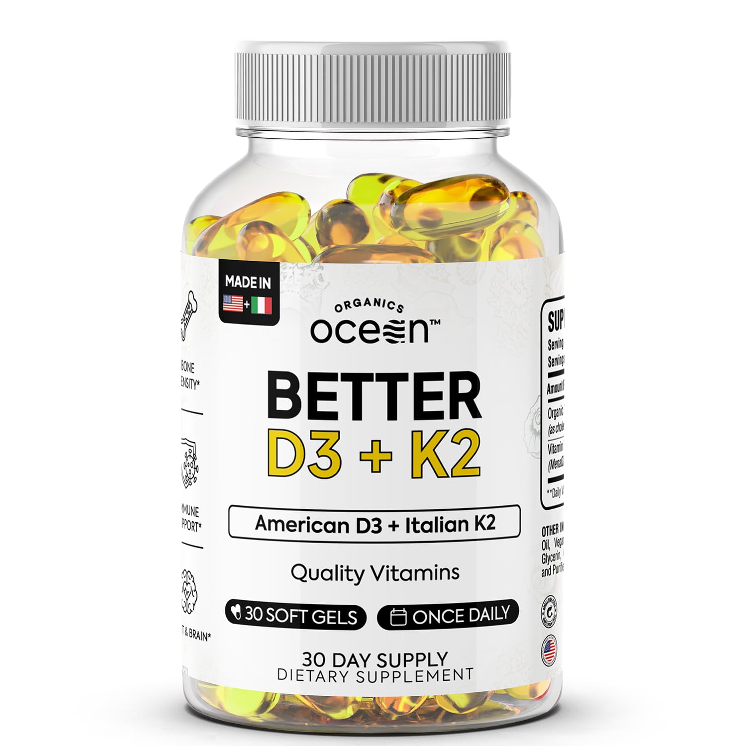 Organics Ocean Better D3 + K2-100% Organic VIT D3 and K2 Supplements with Maximum Bioavailability - Supports Bone Density, Calcium Balance - PrimeBioHealth - canada supplements