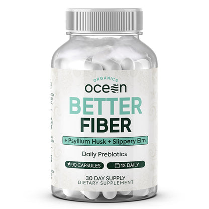 Organics Ocean Better Fiber - Daily Fiber Supplement - Soften Stool for Effortless Bowel Movements - with Psyllium Hulk and Slippery Elm - 90 Capsules - PrimeBioHealth - canada supplements