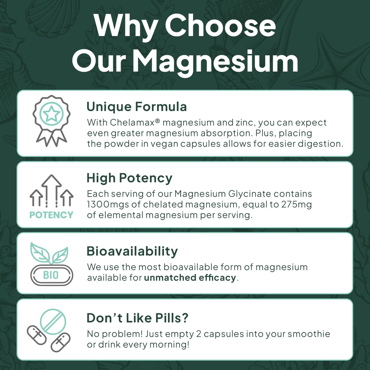 Organics Ocean Pure Magnesium Glycinate with Zinc - Maximum Strength Chelated Magnesium Supplement for Women and Men - PrimeBioHealth - canada supplements