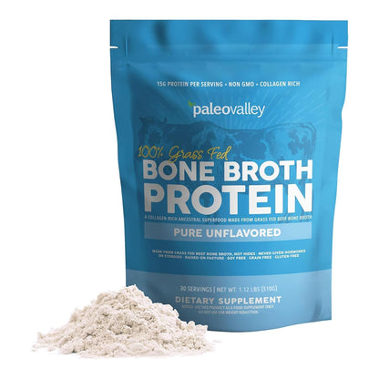 Paleovalley 100% Grass Fed Beef Bone Broth Protein Powder - Rich in Collagen Peptides for Hair, Skin, Gut Health, Bone and Joint Support - PrimeBioHealth - canada supplements