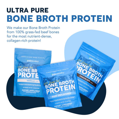 Paleovalley 100% Grass Fed Beef Bone Broth Protein Powder - Rich in Collagen Peptides for Hair, Skin, Gut Health, Bone and Joint Support - PrimeBioHealth - canada supplements