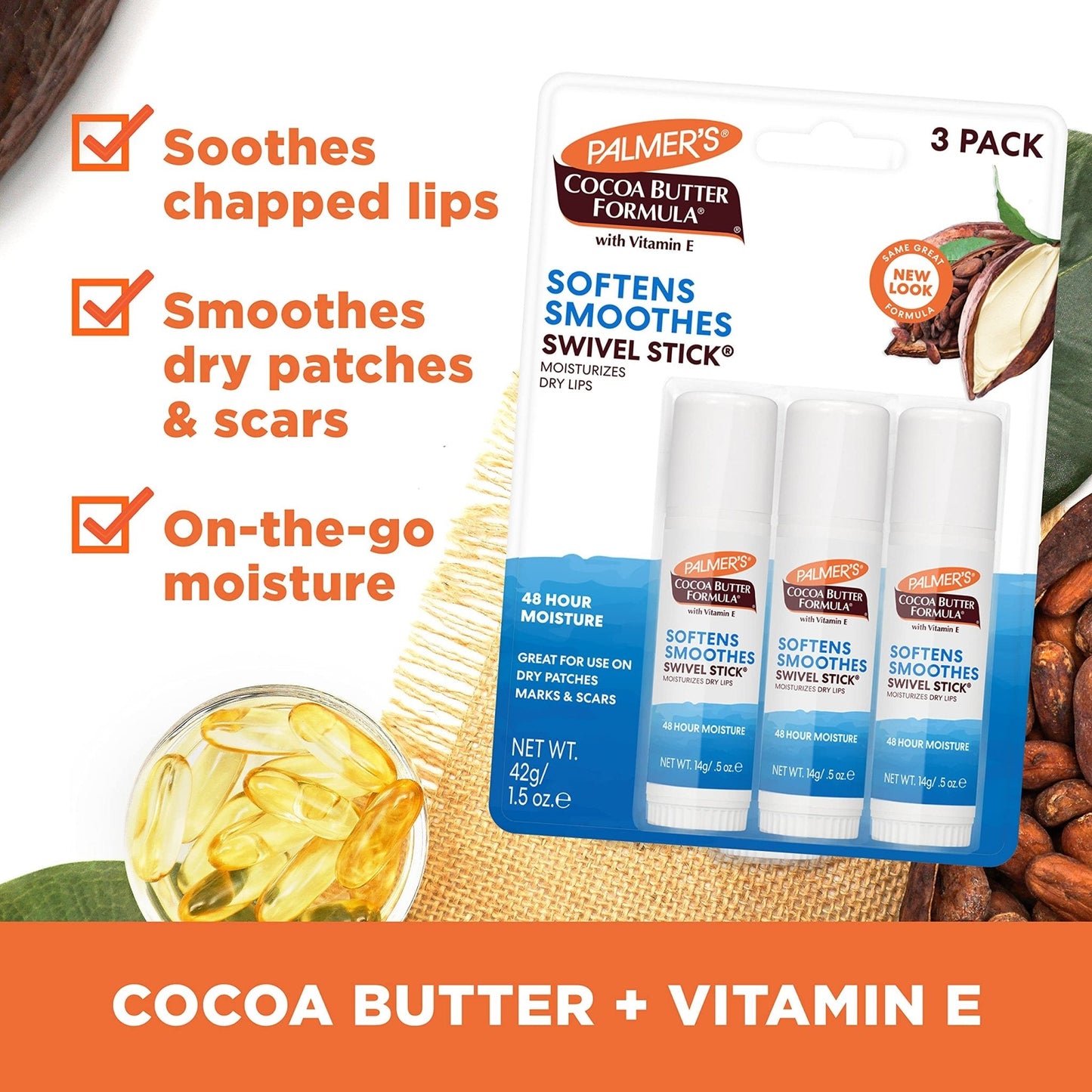 Palmer's Cocoa Butter Formula Moisturizing Swivel Stick with Vitamin E, Lip Balm for Valentine's Day, Face & Body Moisturizer Stick - PrimeBioHealth - canada supplements