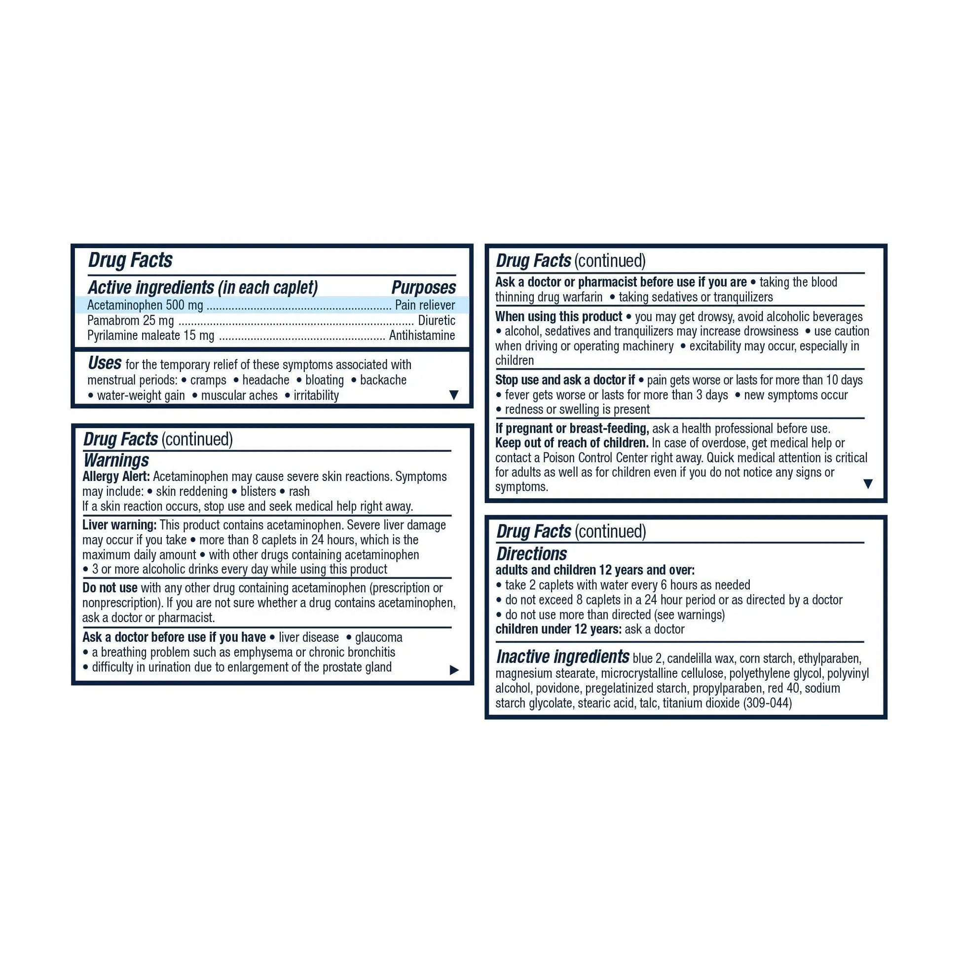 Pamprin Multi-Symptom Formula, with Acetaminophen, Menstrual Period Symptoms Relief, 20 Caplets (Pack of 3) - PrimeBioHealth - canada supplements