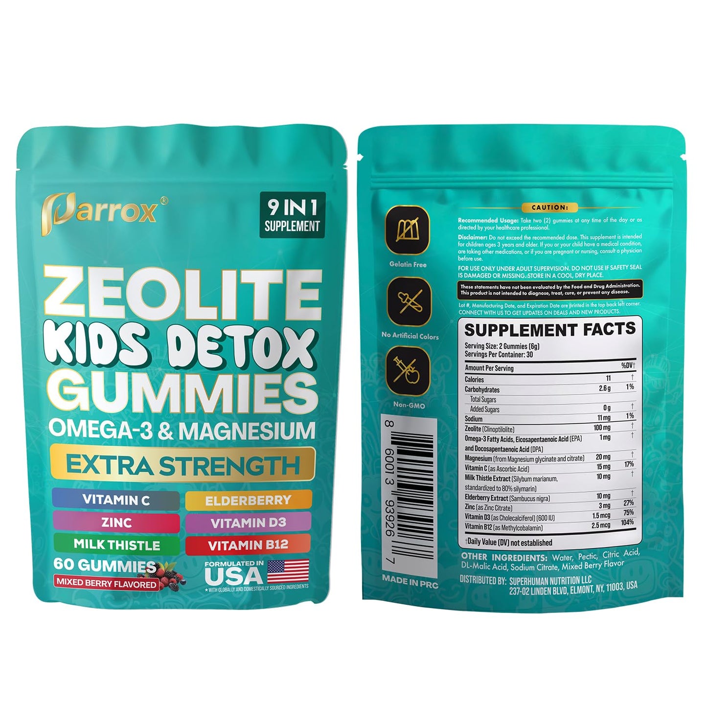 Parrox Zeolite Kids Gummies, 9-in-1 with Zeolite, Omega-3, Magnesium, Elderberry, Vitamin C, Milk Thistle, Vitamin D3, Zinc, B12 – Sugar-Free - PrimeBioHealth - canada supplements