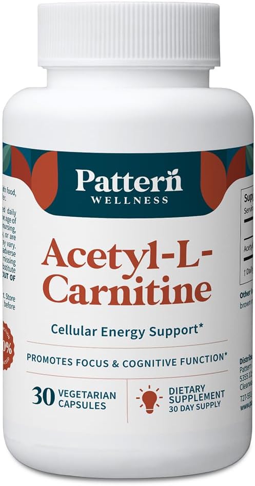 Pattern Wellness Acetyl-L-Carnitine 500 mg Capsules – ALCAR Supplement for Cellular Energy Production, Cognitive Health & Healthy Metabolism – Vegan, Non-GMO – 30 Capsules - PrimeBioHealth - canada supplements