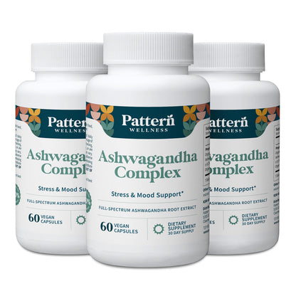 Pattern Wellness Ashwagandha Complex Supplement – 60 Vegan Capsules | For Men & Women – Organic KSM-66® & Black Pepper Extract – Supports Stress Response & Energy Balance – Non-GMO - PrimeBioHealth - canada supplements