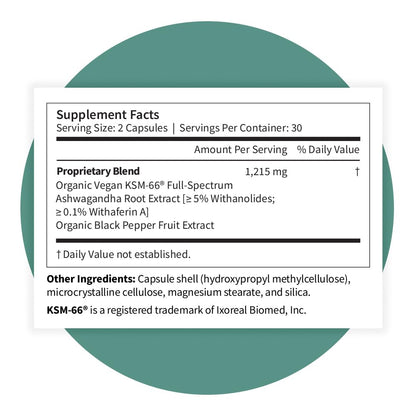 Pattern Wellness Ashwagandha Complex Supplement – 60 Vegan Capsules | For Men & Women – Organic KSM-66® & Black Pepper Extract – Supports Stress Response & Energy Balance – Non-GMO - PrimeBioHealth - canada supplements