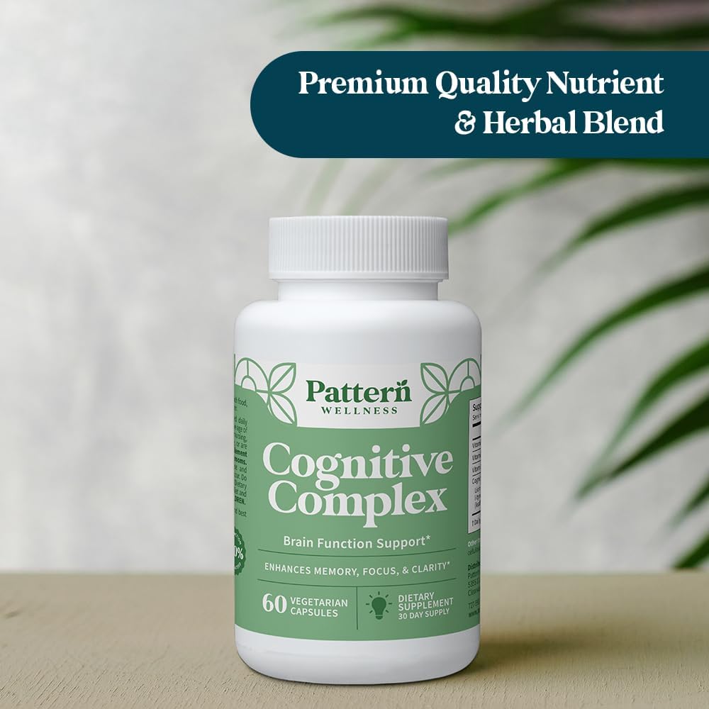 Pattern Wellness Cognitive Complex Supplement – Supports Brain Health & Mental Clarity – with Lion’s Mane, Bacopa & B Vitamins – 60 Vegetarian Capsules - PrimeBioHealth - canada supplements