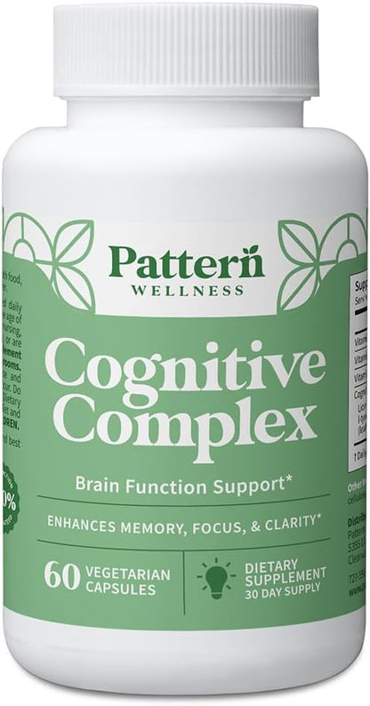 Pattern Wellness Cognitive Complex Supplement – Supports Brain Health & Mental Clarity – with Lion’s Mane, Bacopa & B Vitamins – 60 Vegetarian Capsules - PrimeBioHealth - canada supplements