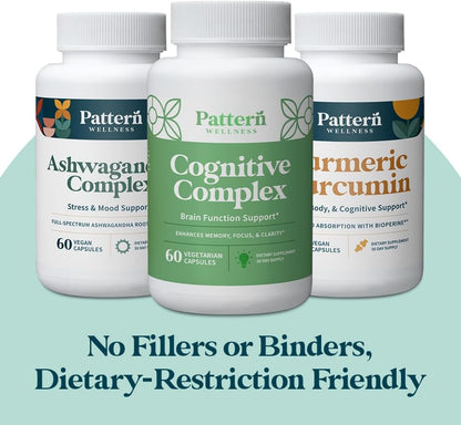 Pattern Wellness Cognitive Health Bundle - Cognitive Complex, Turmeric Curcumin, & Ashwagandha - Brain Function Support - 3 Pack, All-Natural, Plant-Based Formulas - PrimeBioHealth - canada supplements
