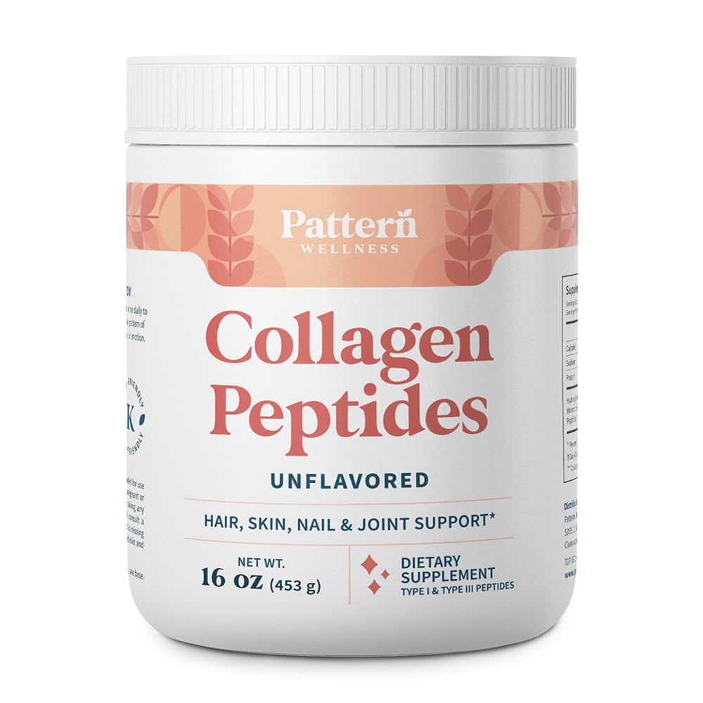 Pattern Wellness Collagen Peptides Powder (Type I & III) - Hair, Nails, Skin & Joint Support - Grass Fed & Pasture-Raised - Hydrolyzed, Non-GMO, Dairy Free, & Keto-Friendly - Unflavored (16 Oz) - PrimeBioHealth - canada supplements