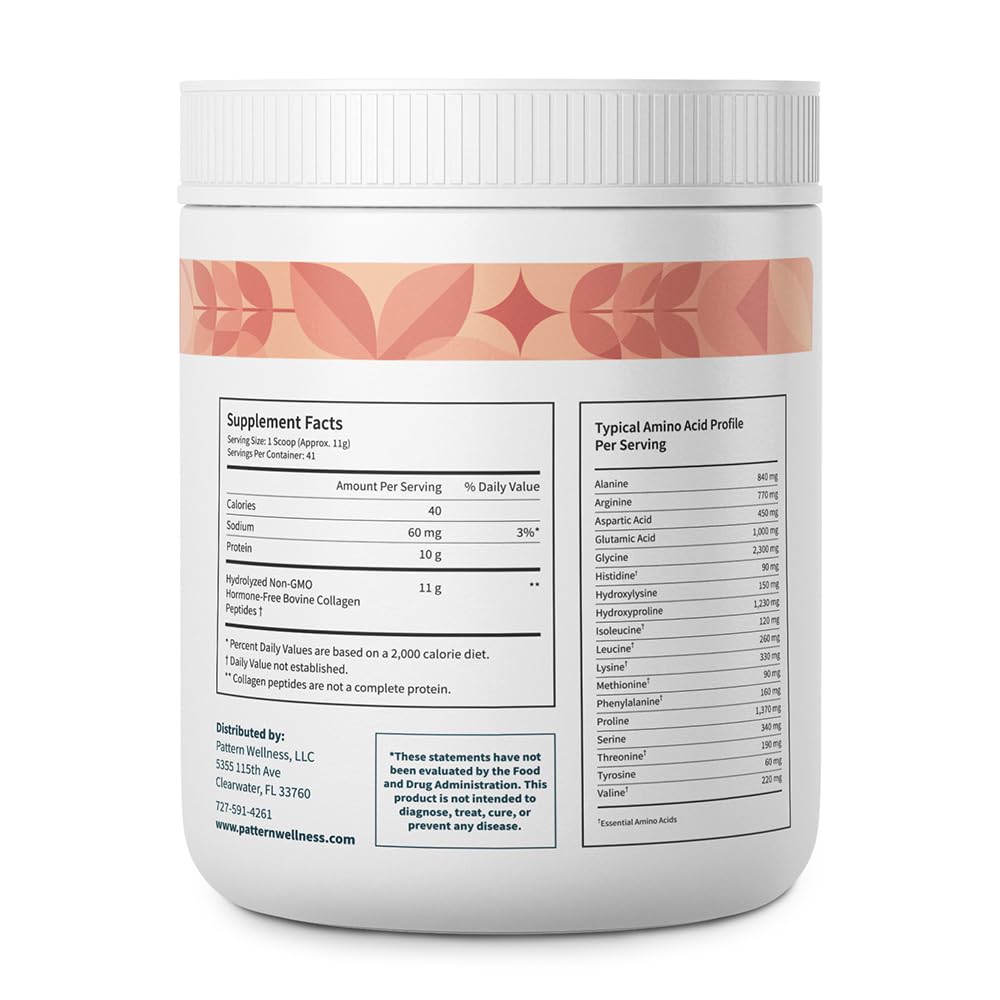 Pattern Wellness Collagen Peptides Powder (Type I & III) - Hair, Nails, Skin & Joint Support - Grass Fed & Pasture-Raised - Hydrolyzed, Non-GMO, Dairy Free, & Keto-Friendly - Unflavored (16 Oz) - PrimeBioHealth - canada supplements