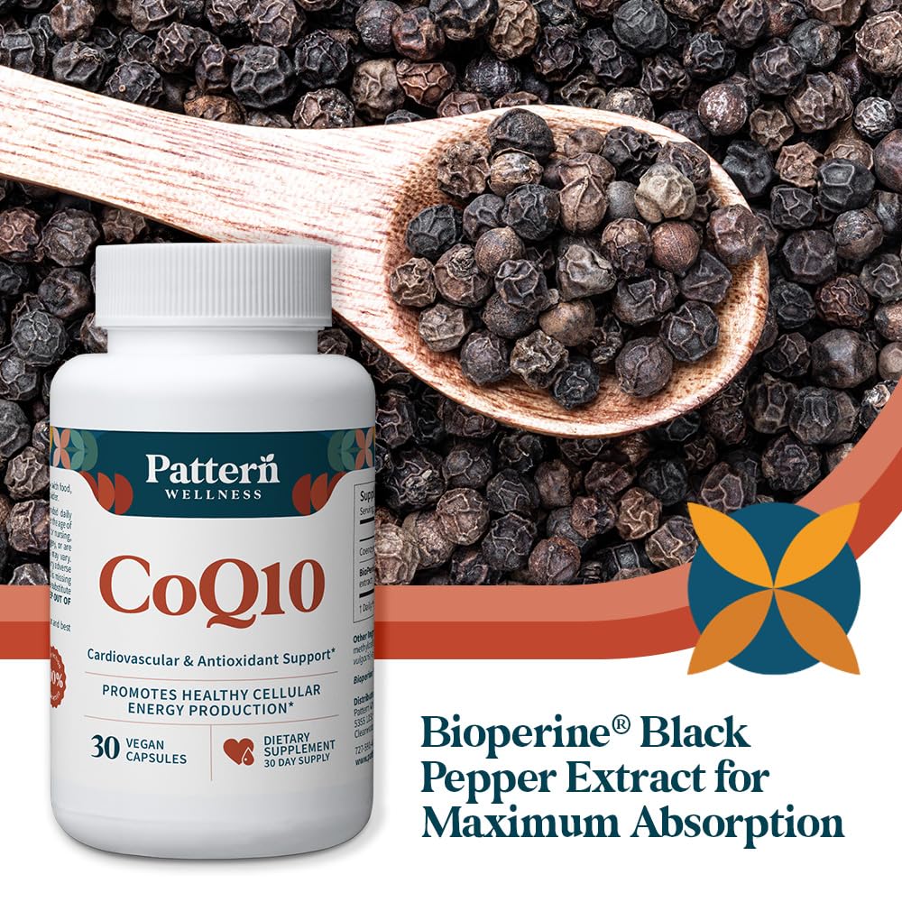 Pattern Wellness CoQ10 – 200mg Ubiquinone with BioPerine® Black Pepper Extract – Cellular Energy & Vitality Support – Non-GMO – 30 Vegan Capsules* - PrimeBioHealth - canada supplements
