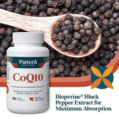 Pattern Wellness CoQ10 – 200mg Ubiquinone with BioPerine® Black Pepper Extract – Cellular Energy & Vitality Support – Non-GMO – 30 Vegan Capsules* - PrimeBioHealth - canada supplements