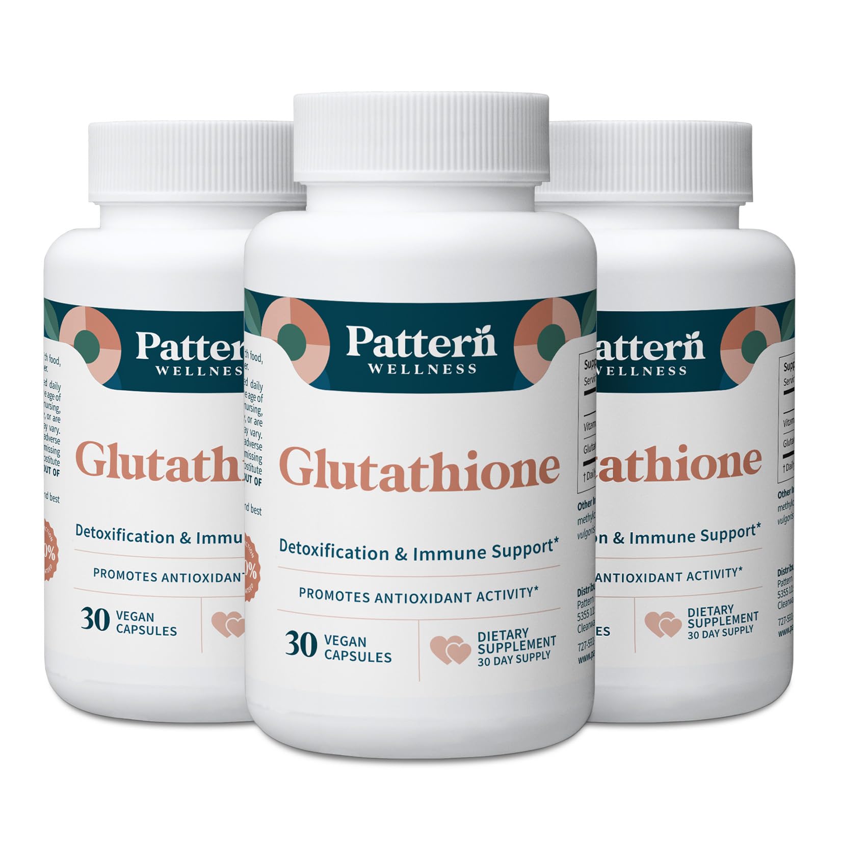 Pattern Wellness Glutathione Supplement - Active Reduced Glutathione Formula with Added Vitamin C - Cell, Antioxidant, + Immune Health Support - 30 Vegan Capsules - PrimeBioHealth - canada supplements
