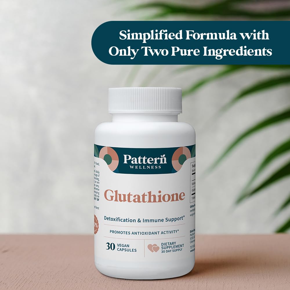 Pattern Wellness Glutathione Supplement - Active Reduced Glutathione Formula with Added Vitamin C - Cell, Antioxidant, + Immune Health Support - 30 Vegan Capsules - PrimeBioHealth - canada supplements