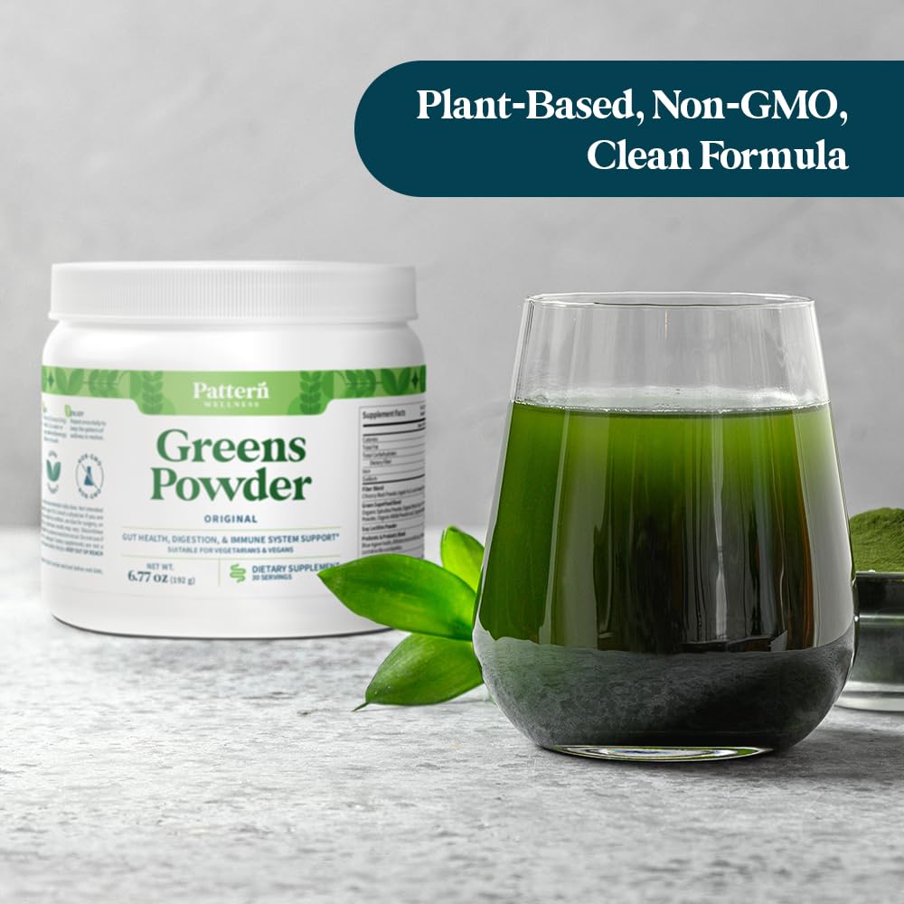 Pattern Wellness Greens Powder Superfood – with Antioxidant, Digestive Enzyme, Fiber, Probiotic & Adaptogen Blends – Digestion, Immunity & Energy Production – 30 Servings – Original Flavor – (6.77 oz) - PrimeBioHealth - canada supplements