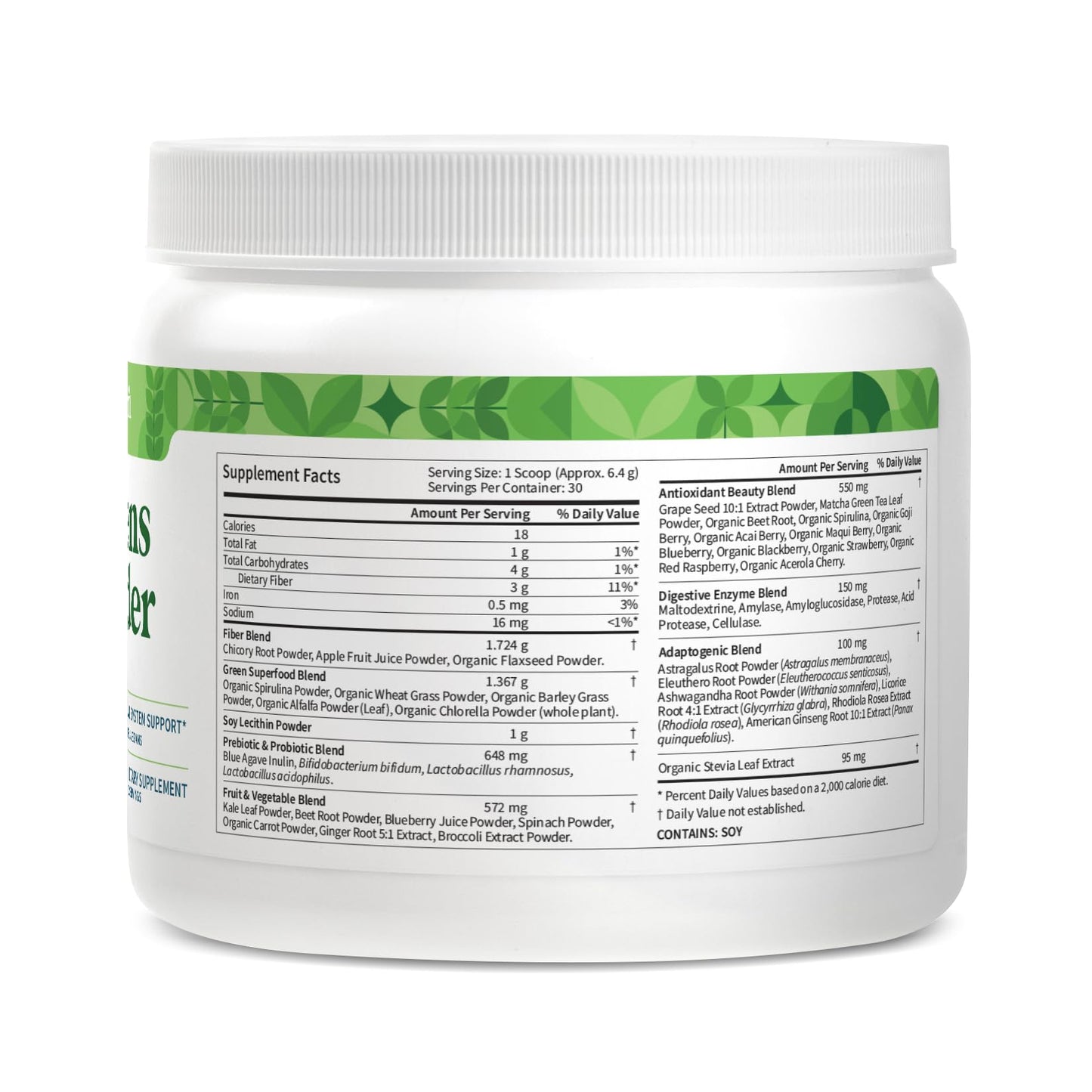 Pattern Wellness Greens Powder Superfood – with Antioxidant, Digestive Enzyme, Fiber, Probiotic & Adaptogen Blends – Digestion, Immunity & Energy Production – 30 Servings – Original Flavor – (6.77 oz) - PrimeBioHealth - canada supplements