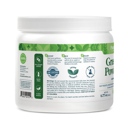 Pattern Wellness Greens Powder Superfood – with Antioxidant, Digestive Enzyme, Fiber, Probiotic & Adaptogen Blends – Digestion, Immunity & Energy Production – 30 Servings – Original Flavor – (6.77 oz) - PrimeBioHealth - canada supplements