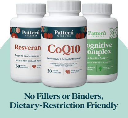 Pattern Wellness Healthy Aging Bundle - CoQ10, Resveratrol, Cognitive Complex - Promotes Timeless Health & Wellness - 3 Pack, All-Natural, Vegan-Friendly Formulas - PrimeBioHealth - canada supplements