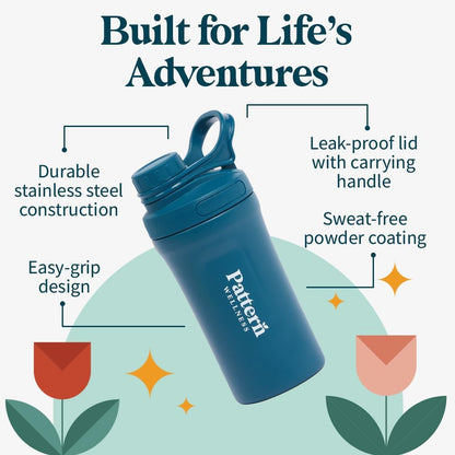 Pattern Wellness Insulated Water Bottle – 20 fl oz, Double-Wall Vacuum Sealed, Keeps Drinks Cold 24 Hrs/Hot 12 Hrs, Leak-Proof, BPA-Free, Sweat-Proof, Durable & Travel-Friendly - PrimeBioHealth - canada supplements