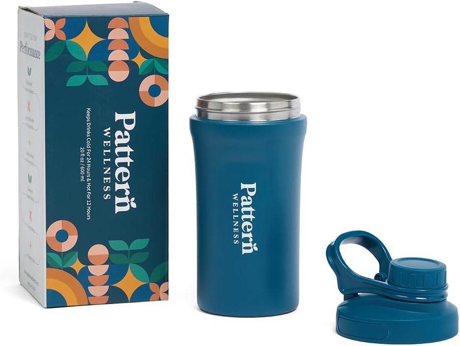 Pattern Wellness Insulated Water Bottle – 20 fl oz, Double-Wall Vacuum Sealed, Keeps Drinks Cold 24 Hrs/Hot 12 Hrs, Leak-Proof, BPA-Free, Sweat-Proof, Durable & Travel-Friendly - PrimeBioHealth - canada supplements