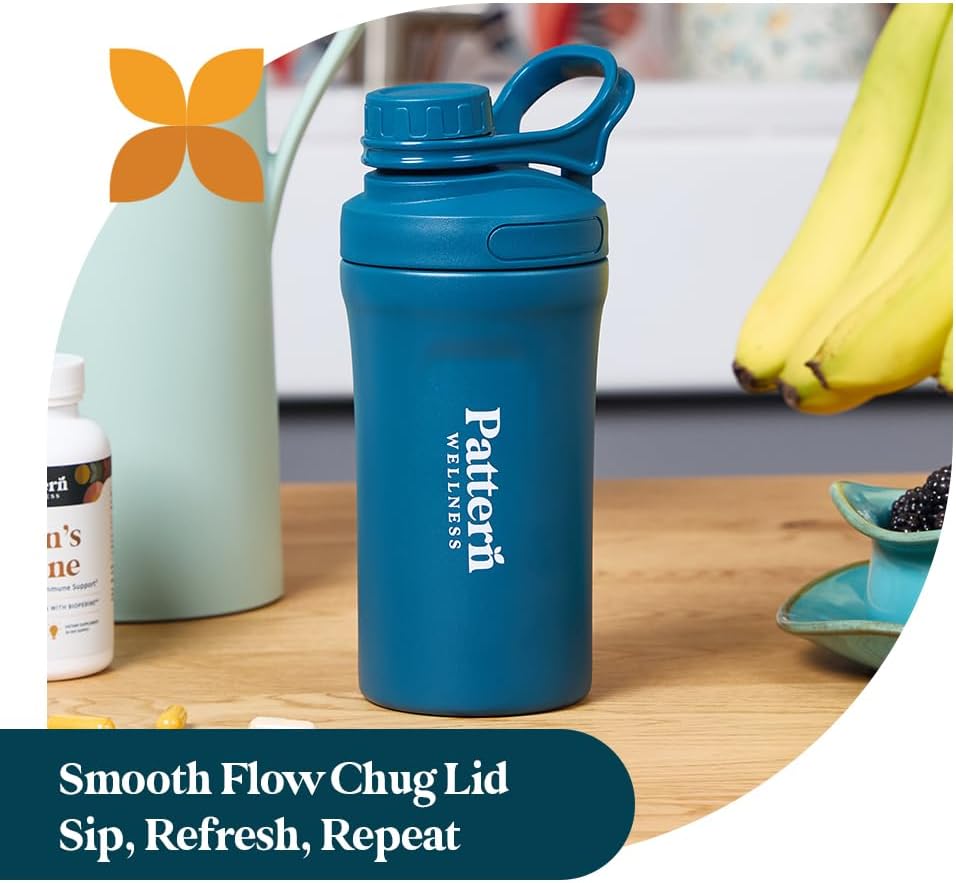 Pattern Wellness Insulated Water Bottle – 20 fl oz, Double-Wall Vacuum Sealed, Keeps Drinks Cold 24 Hrs/Hot 12 Hrs, Leak-Proof, BPA-Free, Sweat-Proof, Durable & Travel-Friendly - PrimeBioHealth - canada supplements