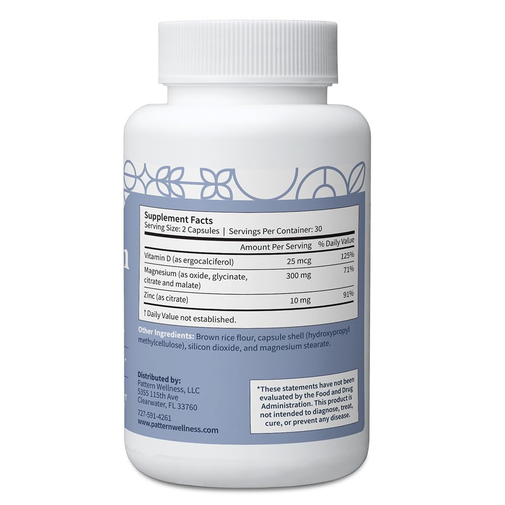 Pattern Wellness Magnesium Complex Supplement – 60 Vegan Capsules | Supports Muscle, Bone & Relaxation Health – with Zinc & Vitamin D – Daily Support Formula - PrimeBioHealth - canada supplements