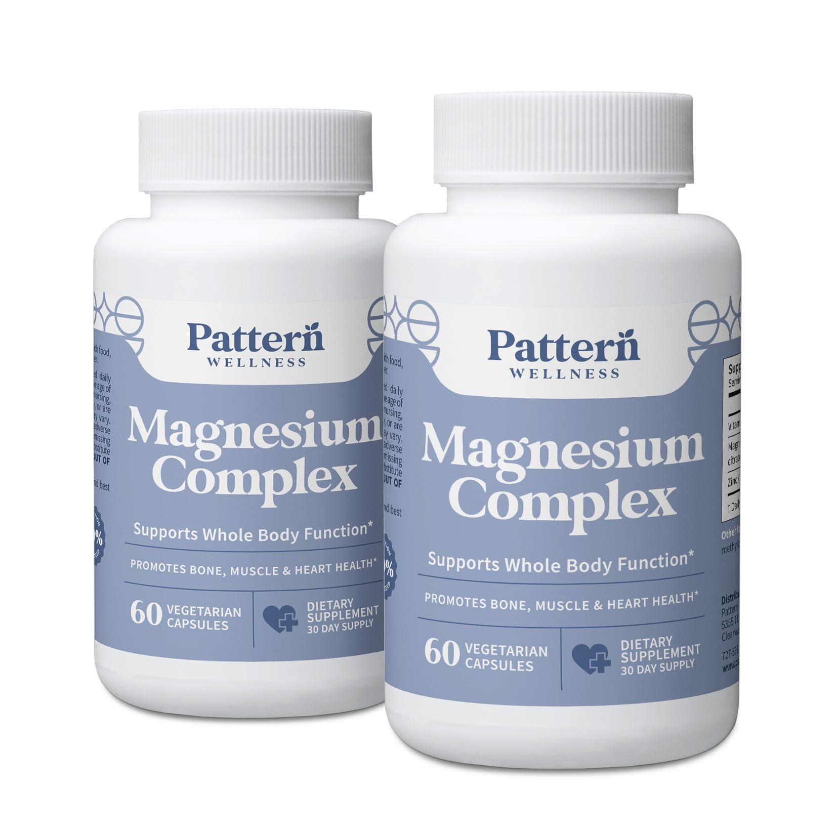 Pattern Wellness Magnesium Complex Supplement – 60 Vegan Capsules | Supports Muscle, Bone & Relaxation Health – with Zinc & Vitamin D – Daily Support Formula - PrimeBioHealth - canada supplements