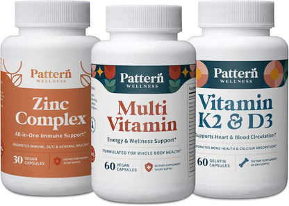 Pattern Wellness Men's Health Bundle - Multivitamin, Vitamin K2 & D3, Zinc Complex - Male Health & Wellness Support - 3 Pack, All-Natural, Plant-Based Formulas - PrimeBioHealth - canada supplements