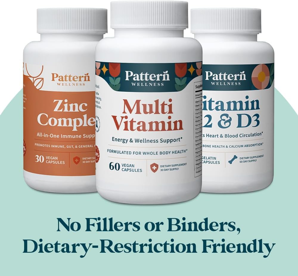 Pattern Wellness Men's Health Bundle - Multivitamin, Vitamin K2 & D3, Zinc Complex - Male Health & Wellness Support - 3 Pack, All-Natural, Plant-Based Formulas - PrimeBioHealth - canada supplements