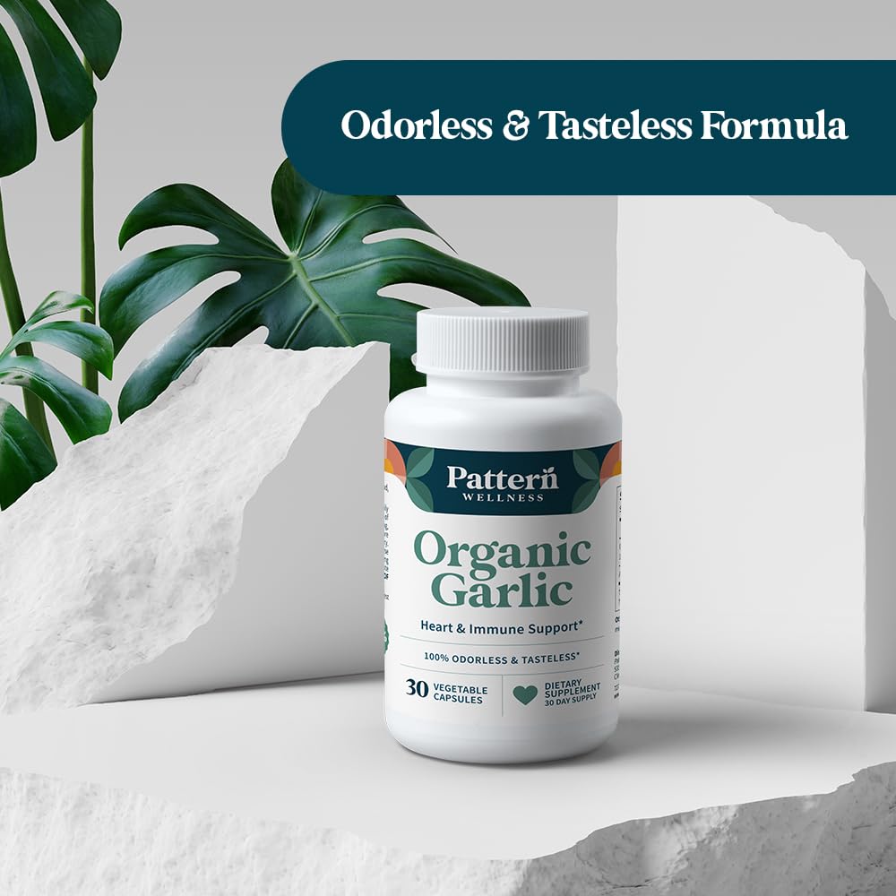 Pattern Wellness Odorless Organic Garlic Extract 20:1 with Allicin – Supports Circulatory & Immune Health – Non-GMO, Gluten Free, Vegan - 30 Capsules | 20:1 Garlic Extract with Allicin – Supports Circulatory & Immune Health – Non-GMO, Gluten Free & Vegan - PrimeBioHealth - canada supplements