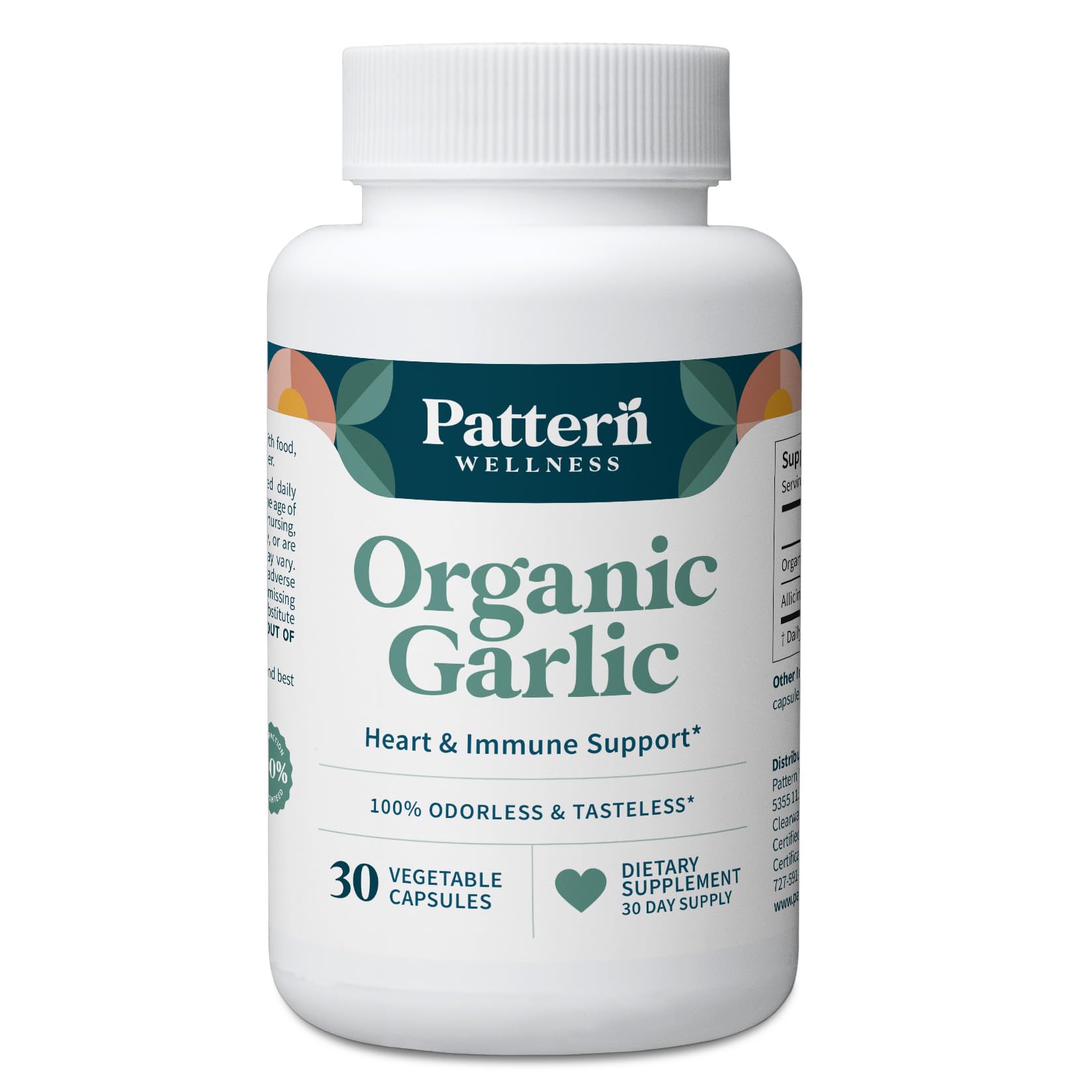 Pattern Wellness Odorless Organic Garlic Extract 20:1 with Allicin – Supports Circulatory & Immune Health – Non-GMO, Gluten Free, Vegan - 30 Capsules | 20:1 Garlic Extract with Allicin – Supports Circulatory & Immune Health – Non-GMO, Gluten Free & Vegan - PrimeBioHealth - canada supplements