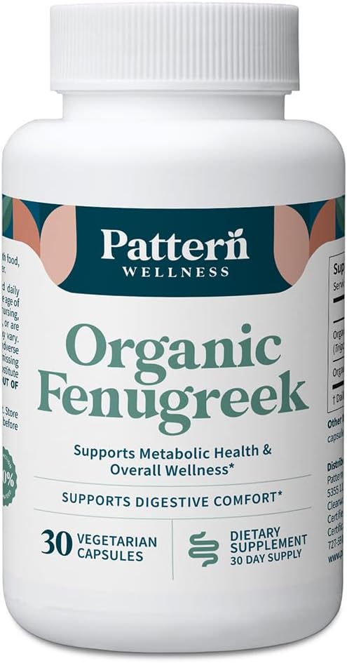 Pattern Wellness Organic Fenugreek Capsules – 30:1 Fenugreek Seed Extract with Black Pepper – Metabolic & Digestive Support Supplement – Vegan, Non-GMO – 30 Capsules - PrimeBioHealth - canada supplements