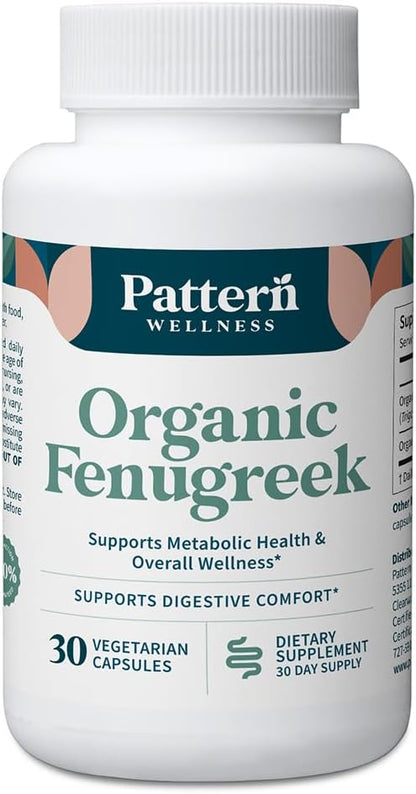 Pattern Wellness Organic Fenugreek Capsules – 30:1 Fenugreek Seed Extract with Black Pepper – Metabolic & Digestive Support Supplement – Vegan, Non-GMO – 30 Capsules - PrimeBioHealth - canada supplements